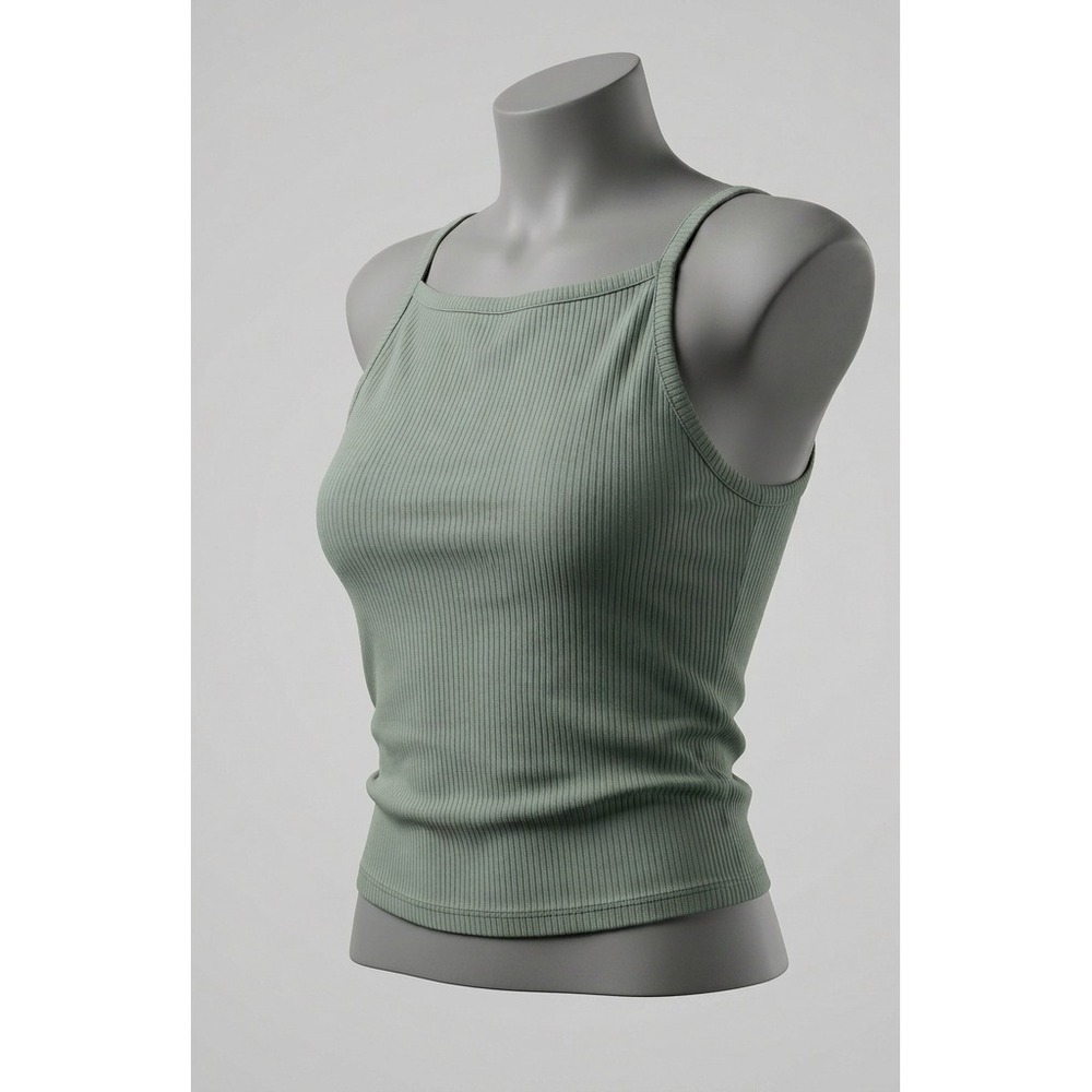 Sage Green Ribbed Tank Top XL Square Neck Fitted Cami Boho Basic